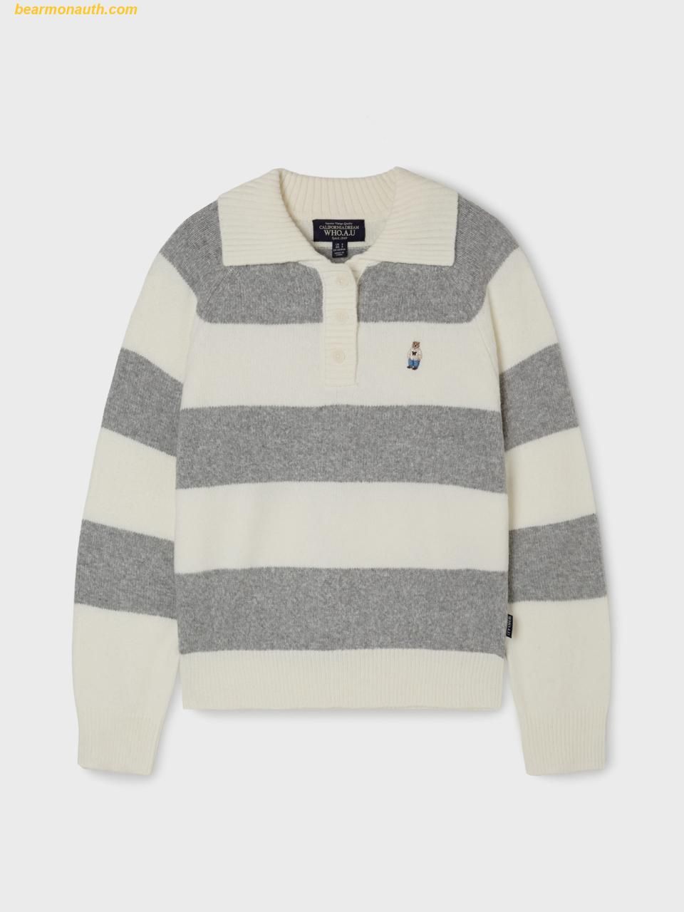  Áo Len WHOAU Bokashi Stripe Collar Pullover WHKAF4T32F Ivory 