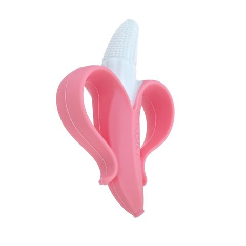  Nuby Gặm nướu trẻ em bằng silicone, hình chuối màu hồng 