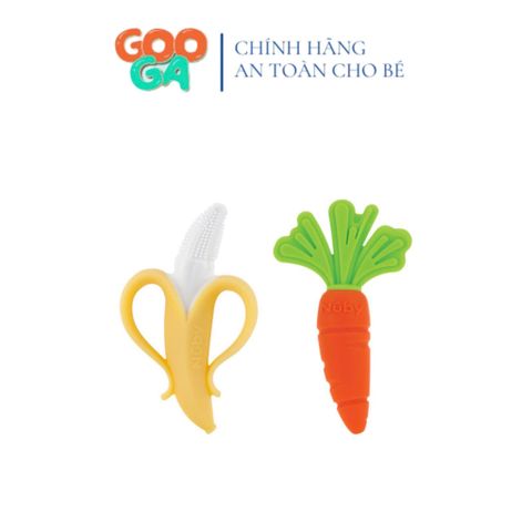  Nuby set gặm nướu trẻ em bằng silicone, hình chuối màu vàng và hình cà rốt màu cam 81159 