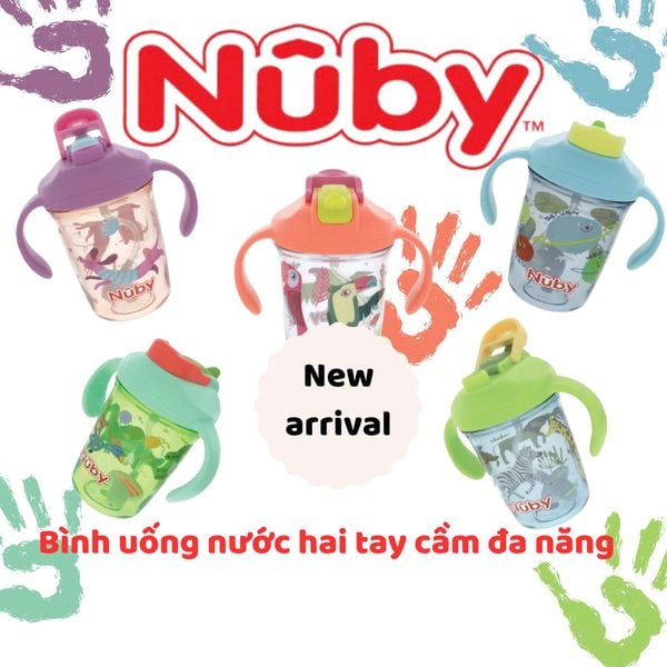  Nuby Bình tập uống bằng nhựa cho bé có ống hút và 2 tay cầm, dung tích 240ml 