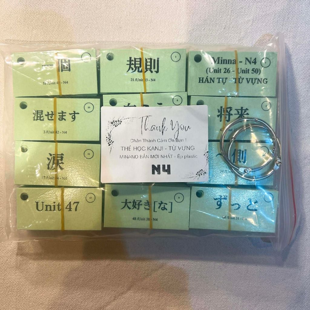 Túi Thẻ flashcard Học Kanji - Từ Vựng N4 (Bài 26-50)