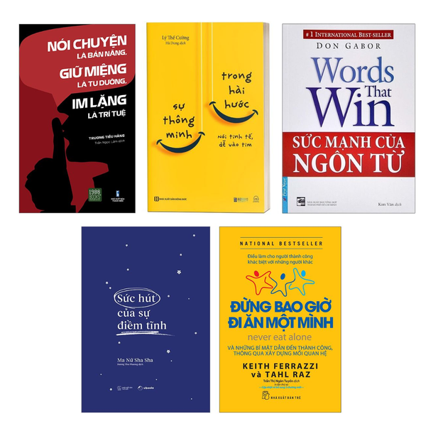 Combo sách: Nói Chuyện Là Bản Năng, Giữ Miệng Là Tu Dưỡng, Im Lặng Là Trí Tuệ + Sự Thông Minh Trong Hài Hước: Nói Tinh Tế, Dễ Vào Tim + Sức Mạnh Của Ngôn Từ + Sức Hút Của Sự Điềm Tĩnh + Đừng Bao Giờ Đi Ăn Một Mình