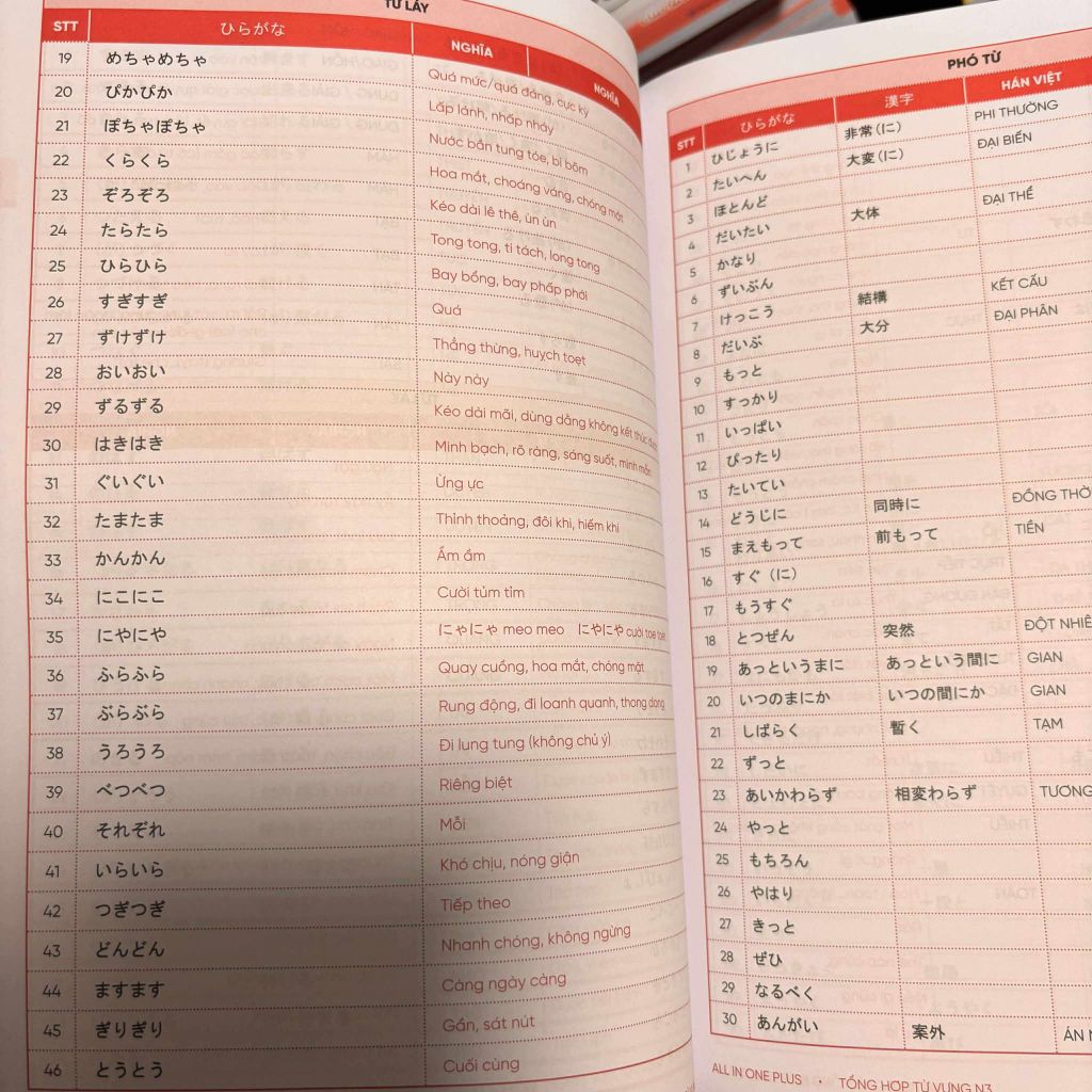 All One Plus-Từ vựng tiếng nhật từ N5-N1