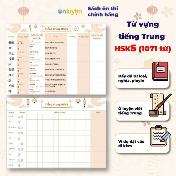 Takenote từ vựng Tiếng Trung HSK5- có đủ từ loại, nghĩa, pinyin, ô luyện viết, kèm ví dụ