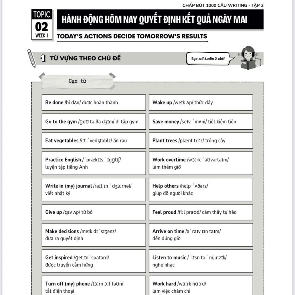 Chấp Bút 1000 Câu Writing tập 2 – 60 Ngày Gieo Trồng Tư Duy Writing- Cải Thiện Kỹ Năng Viết [Kèm Audio]
