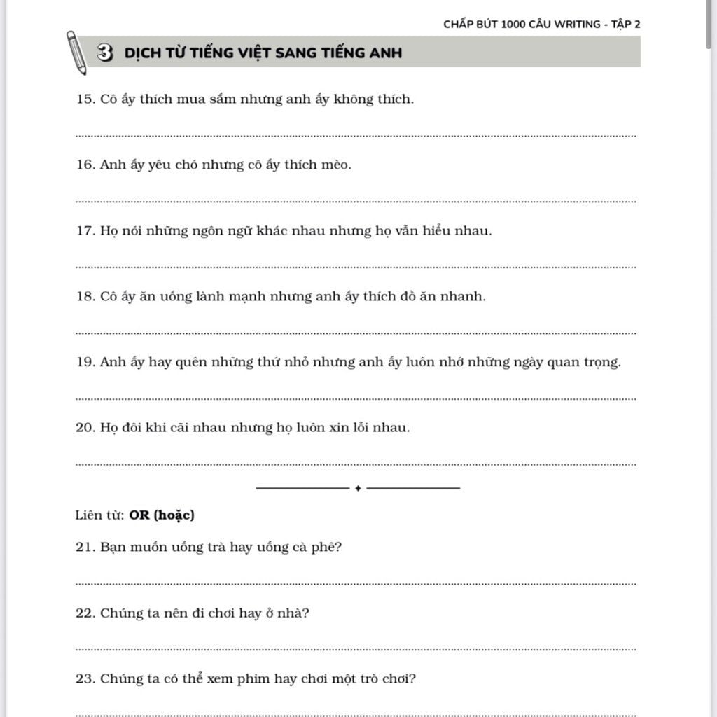 Chấp Bút 1000 Câu Writing tập 2 – 60 Ngày Gieo Trồng Tư Duy Writing- Cải Thiện Kỹ Năng Viết [Kèm Audio]