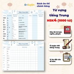 Takenote từ vựng Tiếng Trung HSK1- HSK4 có đủ từ loại, nghĩa, pinyin, ô luyện viết, kèm ví dụ