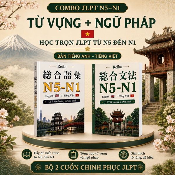 COMBO 2 CUỐN TỪ VỰNG + NGỮ PHÁP JLPT N5–N1