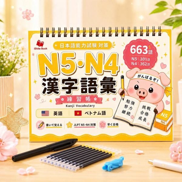 Vở Luyện Viết 663 chữ Kanji - Từ Vựng N5.4 ( Tặng kèm bút)