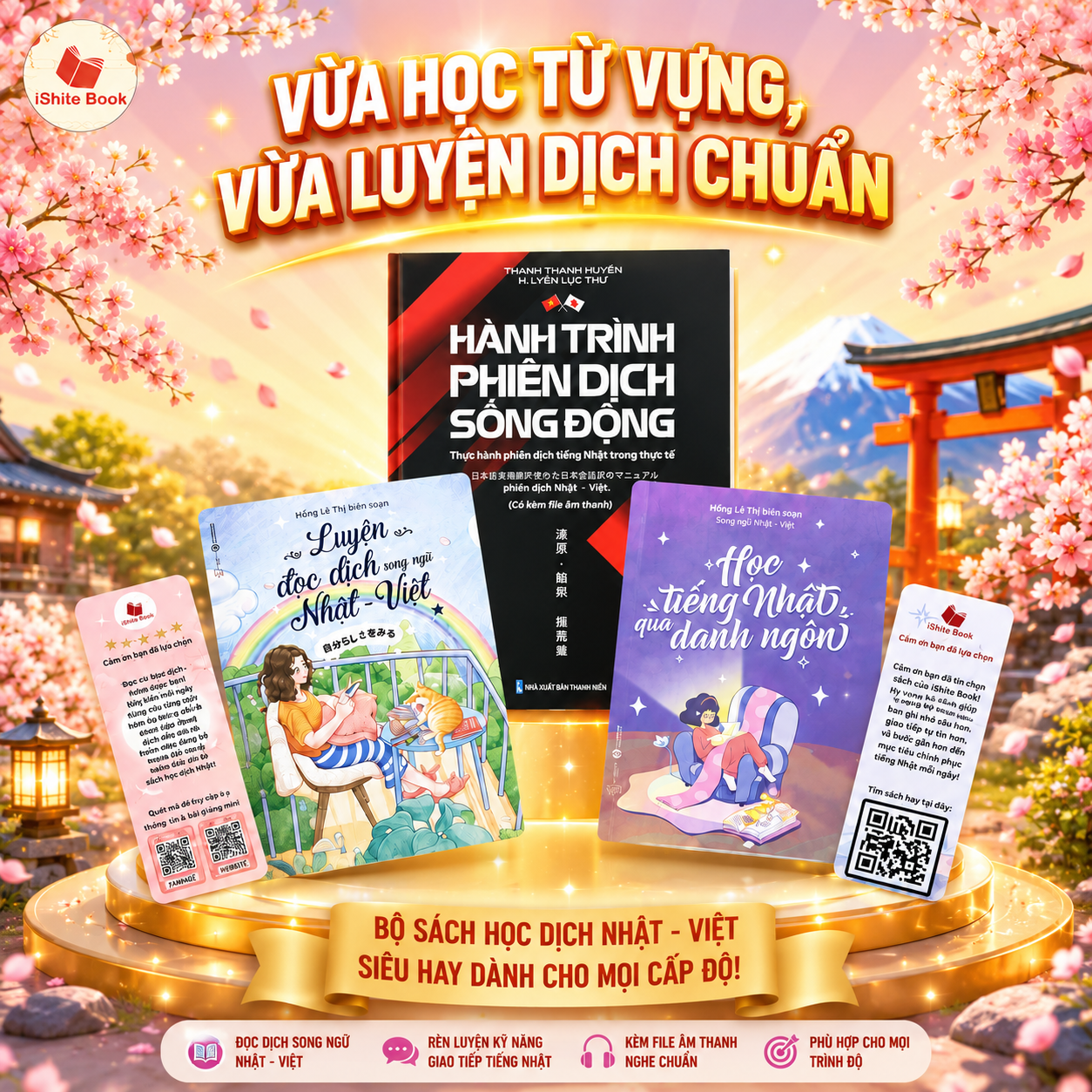 Combo 3 sách học dịch Nhật - Việt: Luyện Đọc Dịch Song Ngữ Nhật - Việt + Học Tiếng Nhật Qua Danh Ngôn + Hành Trình Phiên Dịch Sống Động