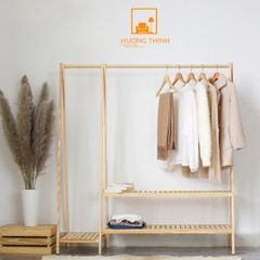 Kệ Treo Quần Áo Chữ A 2 Tầng 2 Gian Gỗ Thông - Đẹp, Bền, Decor Chuẩn Hàn, Lắp Ráp Dễ Dàng