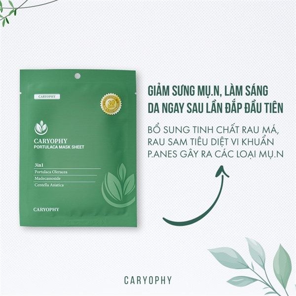 Mặt Nạ Trị Mụn, Giảm Thâm Caryophy Portulaca Mask Sheet (07/2028)