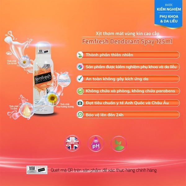 #Cam - Xịt Thơm Vùng Kín Femfresh Deodorant 125Ml