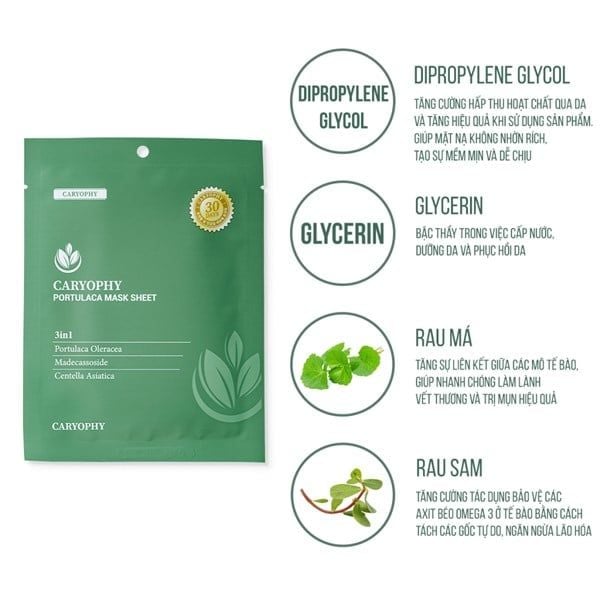 Mặt Nạ Trị Mụn, Giảm Thâm Caryophy Portulaca Mask Sheet (07/2028)