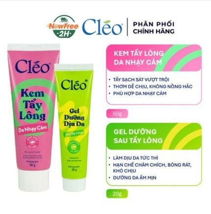 Combo Kem Tẩy Lông Cleo 100G Kèm Cleo Cấp Ẩm Và Dịu Da Soothing Gel 20G (01/29)
