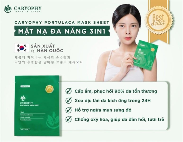 Mặt Nạ Trị Mụn, Giảm Thâm Caryophy Portulaca Mask Sheet (07/2028)