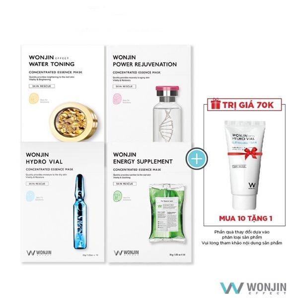Hộp 10 Miếng Mặt Nạ Wonjin ( Tặng Kèm Sửa Rửa Mặt Wonjin Effect Hydro Rise) )