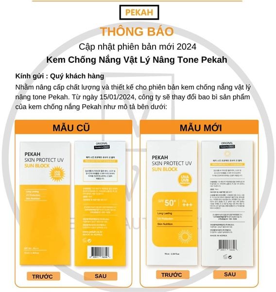 Kem Chống Nắng Nâng Tone Pekah Skin Protect UV Sun Block Hàn Quốc 70ml (18/6/2027)