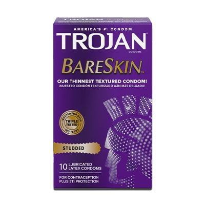  Bao cao su mỏng có gai Trojan Bareskin | Hộp 10 cái 