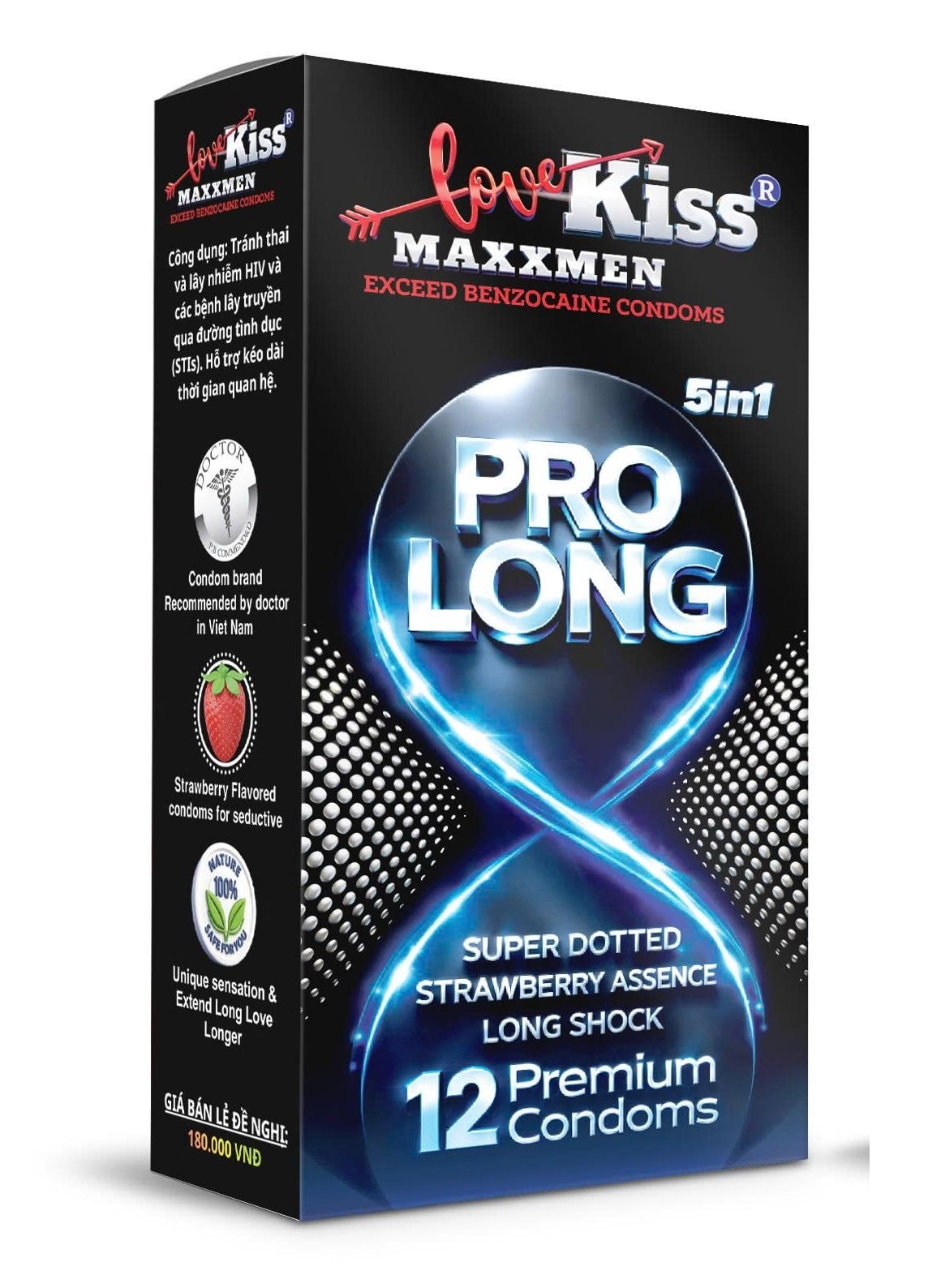 Hộp bao cao su gân gai Maxxmen Prolong 5in1, 12 cái