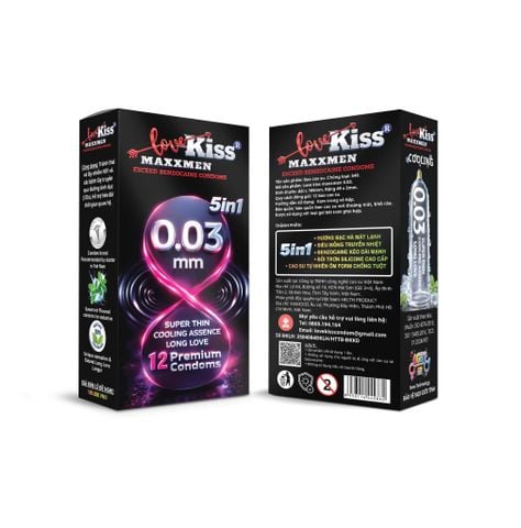 Bao cao su siêu mỏng kéo dài thời gian hương bạc hà Lovekiss Maxxmen 003 Hộp 12 Cái