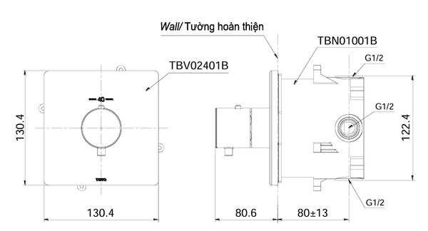 Van điều chỉnh nhiệt độ sen tắm TOTO TBV02401B - Bùi Minh