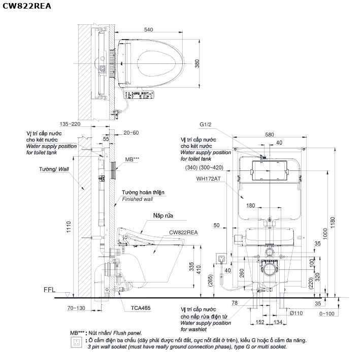  Bàn cầu điện tử TOTO CW822REA#W/TCF34461GAA#NW1/WH172AT /TCA465/MB175M#SS 