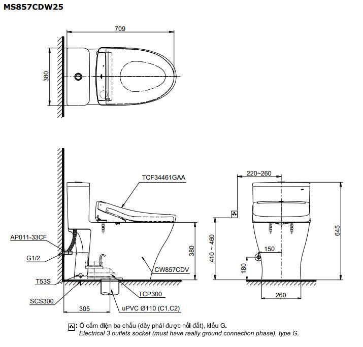  Bàn cầu điện tử TOTO MS857CDW25#XW 