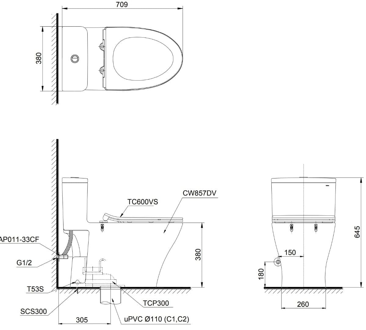  Bàn cầu 1 khối Toto MS857DT8#XW 