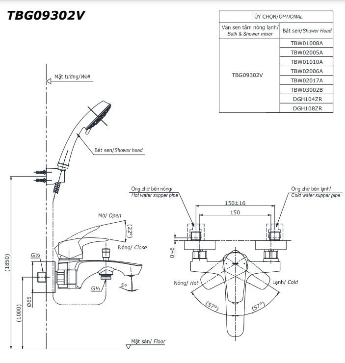  Bộ sen tắm nóng lạnh TOTO TBG09302VA/TBW15CE0A 