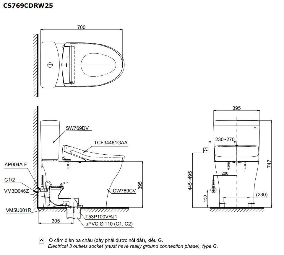  Bàn cầu điện tử TOTO CS769CDRW25#XW 