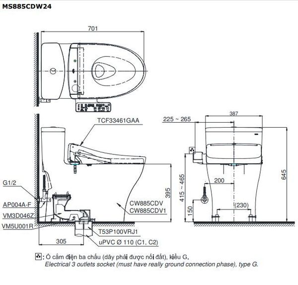 Bàn cầu điện tử TOTO MS885CDW24#XW - Bùi Minh