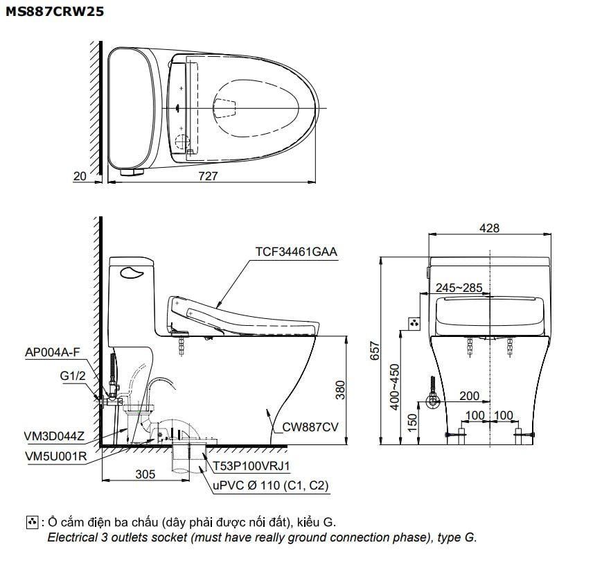  Bàn cầu điện tử TOTO MS887CRW25#XW 
