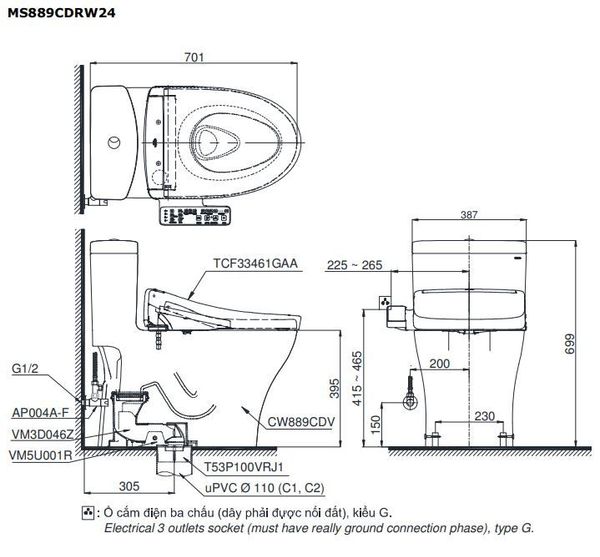 Bàn cầu điện tử TOTO MS889CDRW24#XW - Bùi Minh