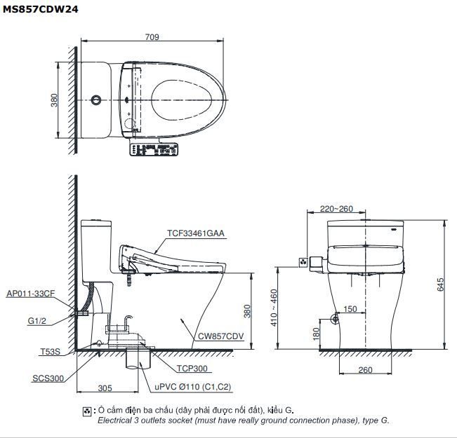  Bàn cầu điện tử TOTO MS857CDW24#XW 