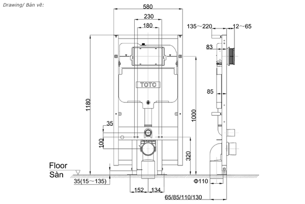 Két nước bàn cầu âm tường TOTO WH172AT - Bùi Minh