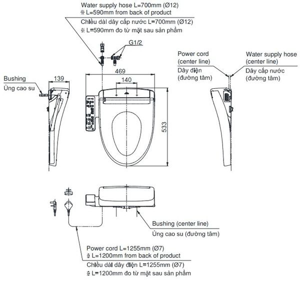  Nắp rửa điện tử Washlet S2 TOTO TCF33461GAA#NW1 