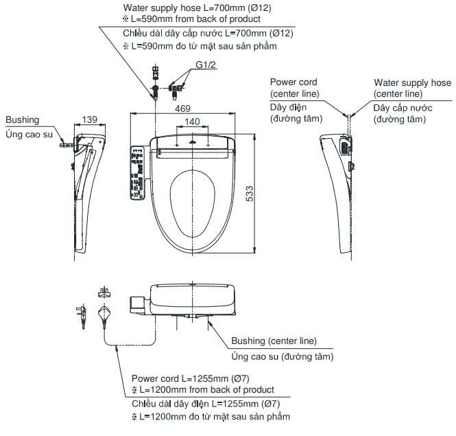  Nắp rửa điện tử Washlet S2 TOTO TCF33461GAA#NW1 