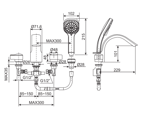  Vòi bồn tắm 4 lỗ American Standard WF-6800 