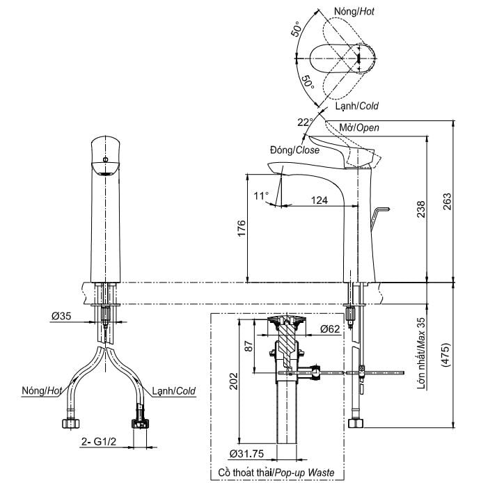  Vòi chậu nóng lạnh TOTO TLG01304V1 