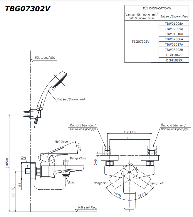  Bộ sen tắm nóng lạnh TOTO TBG07302VA/TBW02005V 