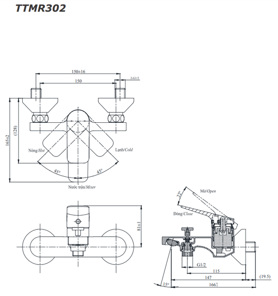 Bộ sen cây nóng lạnh TOTO TBW13040V/TTMR302V/TBW09010V - Bùi Minh