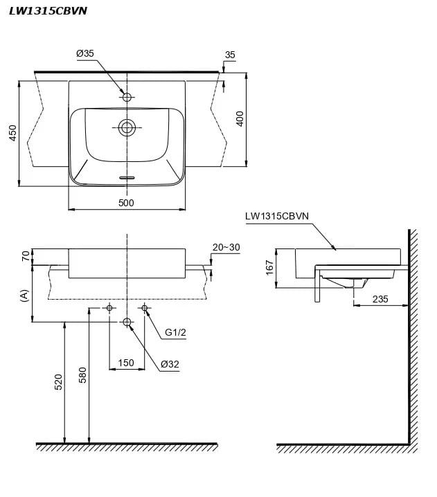  Chậu bán âm bàn Toto LW1315CBVN#XW 