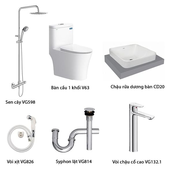 Combo trọn bộ thiết bị vệ sinh phòng tắm Viglacera số 10 - Đại lý Bùi Minh