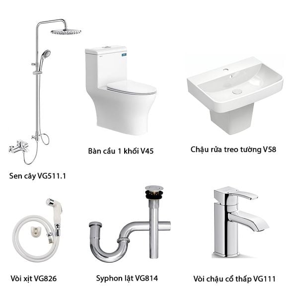 Combo trọn bộ thiết bị vệ sinh phòng tắm Viglacera số 9 của Đại lý cấp 1 Bùi Minh