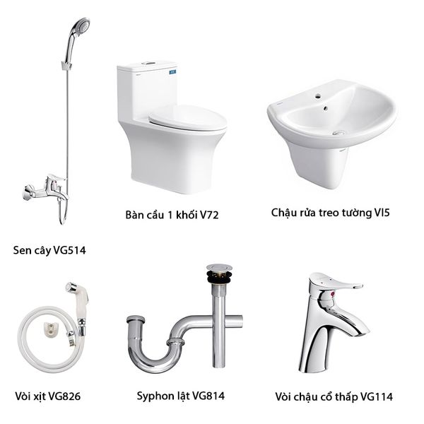 Combo trọn bộ thiết bị vệ sinh phòng tắm Viglacera số 7 của Đại lý cấp 1 Bùi Minh