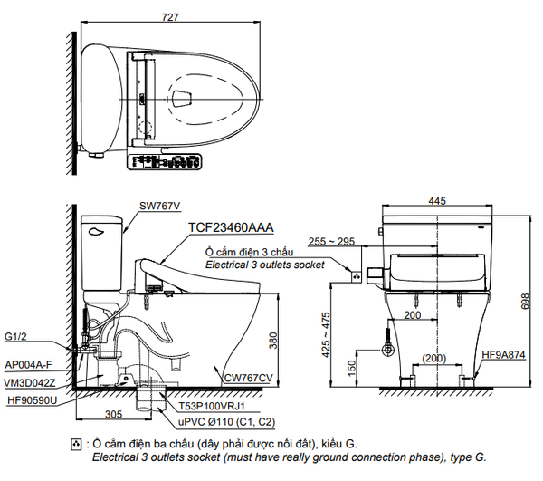 Bàn cầu điện tử TOTO CS767CRW17#XW - Bùi Minh