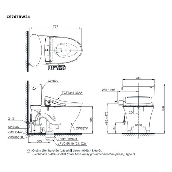  Bàn cầu điện tử TOTO CS767RW24#XW 
