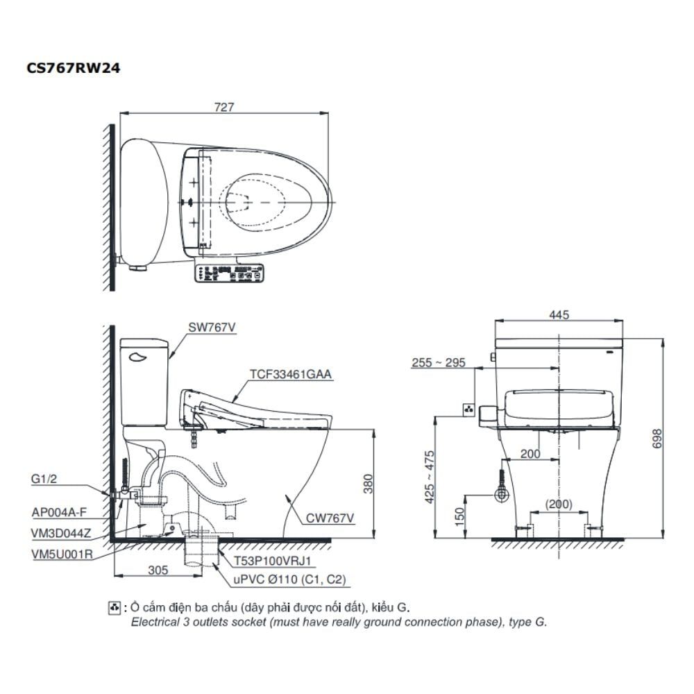  Bàn cầu điện tử TOTO CS767RW24#XW 