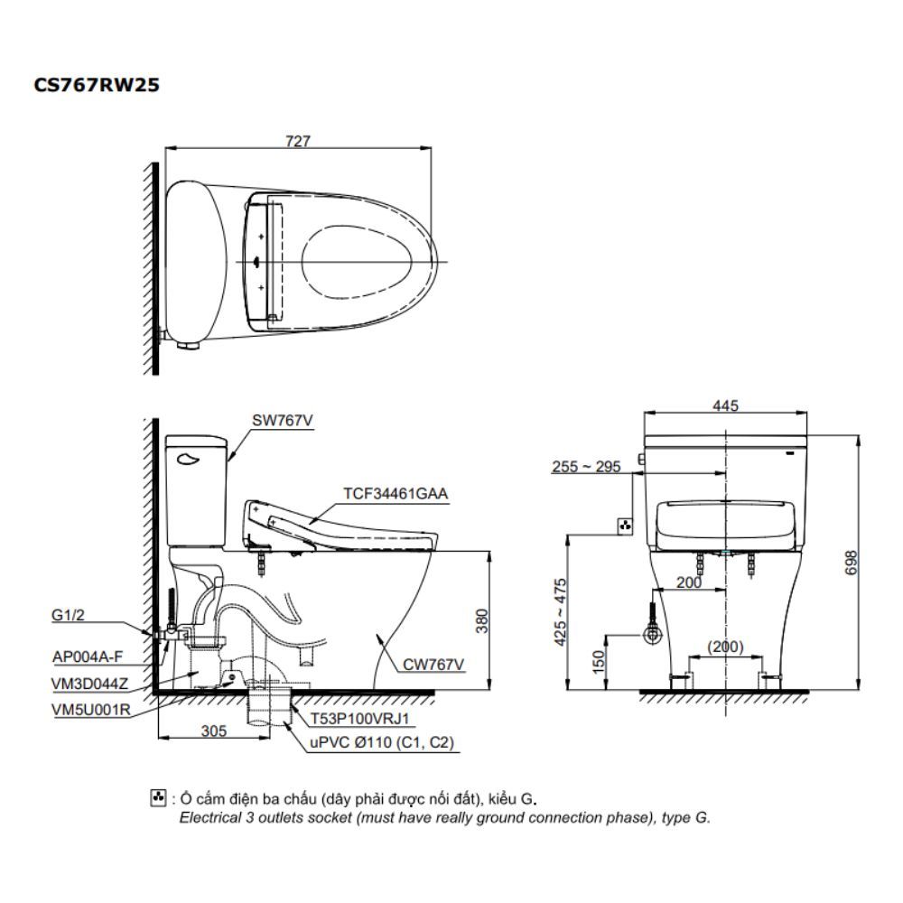  Bàn cầu điện tử TOTO CS767RW25#XW 